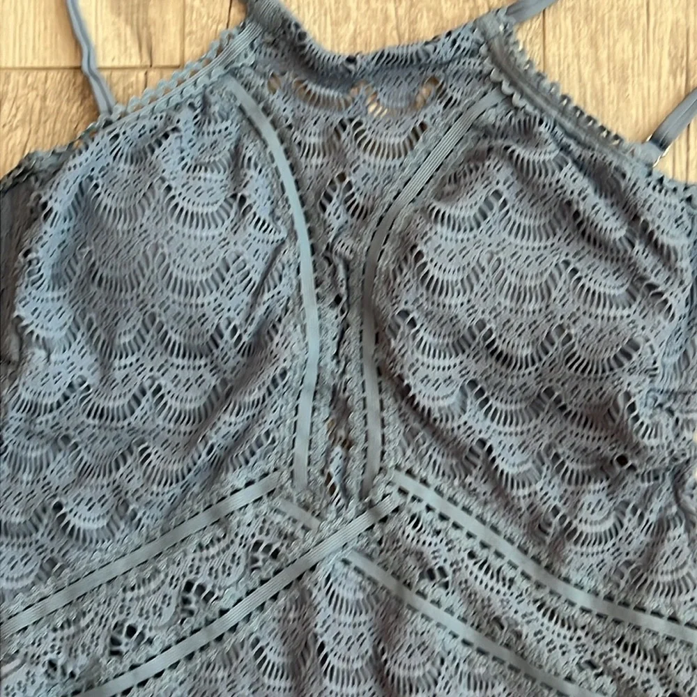BECCA by Rebecca Virtue Blue High-Neck Crochet One Piece Swimsuit Size‎ 1X